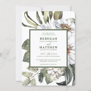 White Botanical Wedding Invitation