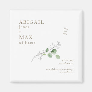White Botanical Wedding Save our Date Gold Text Magnet