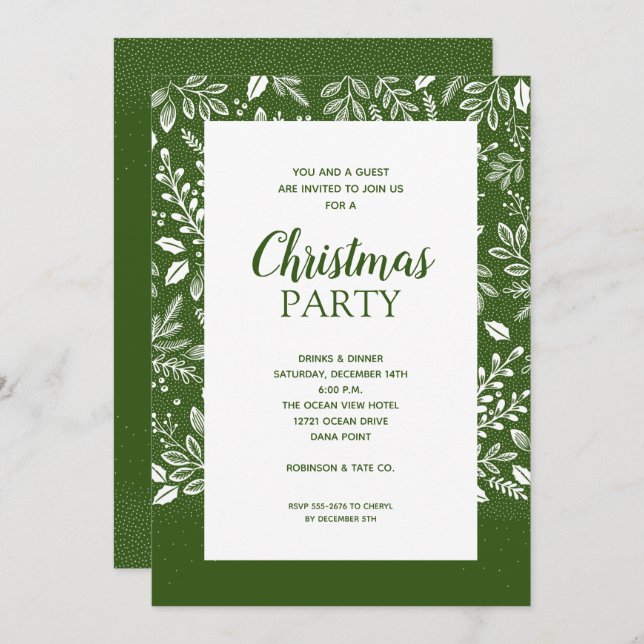 White Botanicals Christmas Holiday Invitations (Front/Back)