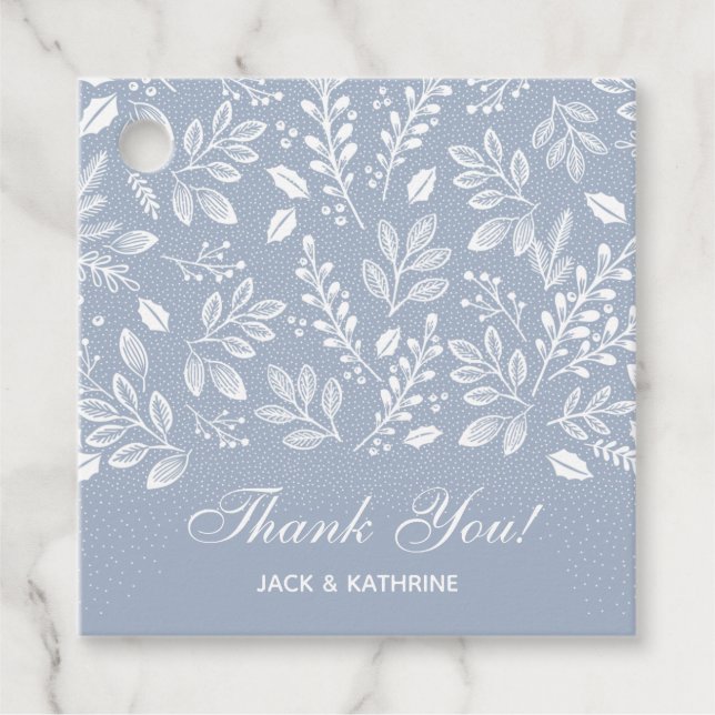 White Botanicals Dusty Blue Thank You Favour Tags (Front)