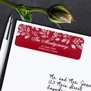 White Botanicals on Cranberry Return Address Label