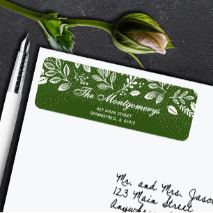 White Botanicals on Green Return Address Label