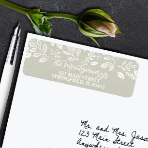 White Botanicals on Sage Green Return Address Label