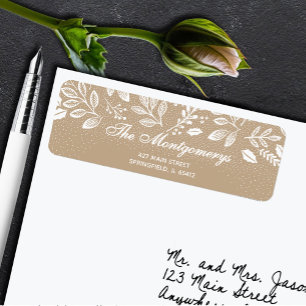 White Botanicals on Taupe Return Address Label
