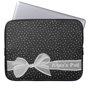 White Bow and Ribbon On Dots with Name Laptop Sleeve