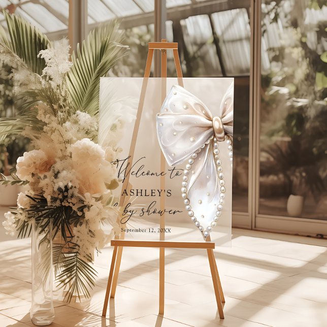 White Bow Baby Shower Welcome Acrylic Sign (Creator Uploaded)