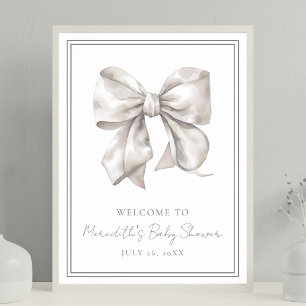 White Bow Baby Shower Welcome Sign