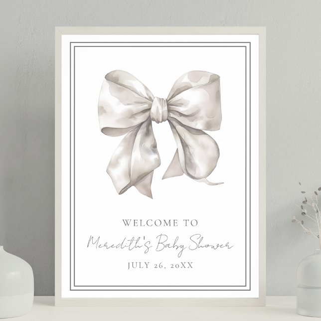White Bow Baby Shower Welcome Sign (White Bow Baby Shower Welcome Sign)