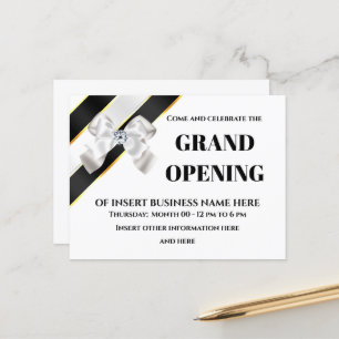 White bow black ribbon grand opening VIP guests Announcement Postcard