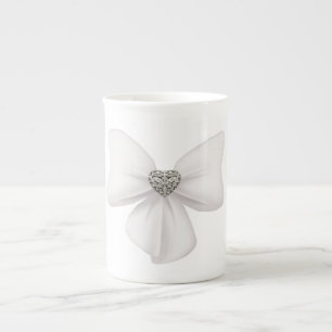White Bow Bone China Mug
