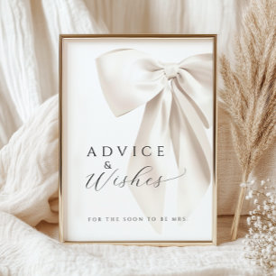 White Bow Bridal Shower Advice & Wishes Table Sign
