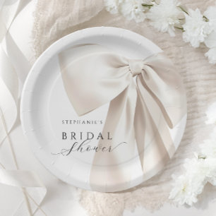 White Bow Bridal Shower Paper Plate