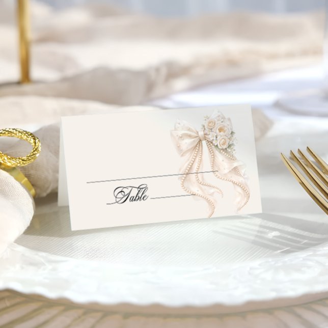 White Bow Bridal Shower Place Card (Creator Uploaded)