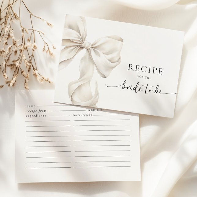 White Bow Bridal Shower Recipe Enclosure Card (Creator Uploaded)