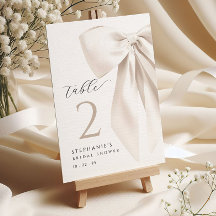 White Bow Bridal Shower Table Card