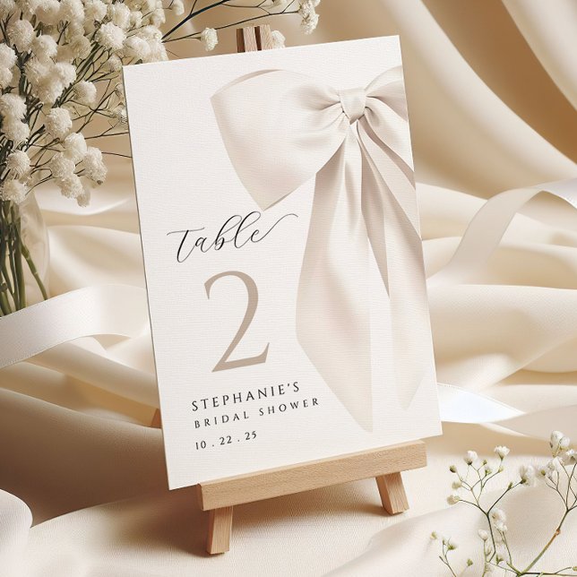 White Bow Bridal Shower Table Card (Creator Uploaded)