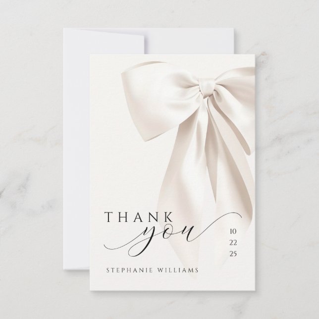 White Bow Bridal Shower Thank You Card (Front)