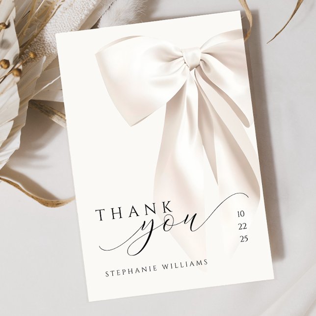 White Bow Bridal Shower Thank You Card (Creator Uploaded)
