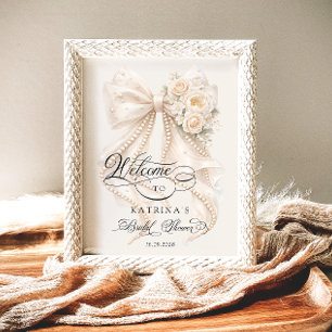White Bow Bridal Shower Welcome Poster