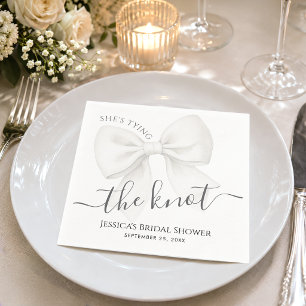 White Bow Coquette Tying the Knot Bridal Shower Napkin