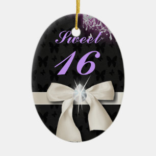 white bow diamond chandelier sweet sixteen ceramic ornament