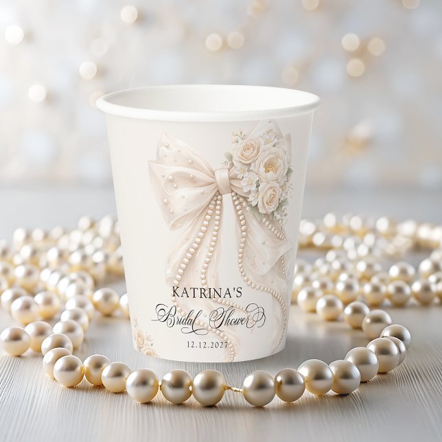 White Bow Floral Bridal Shower Paper Cups (Creator Uploaded)