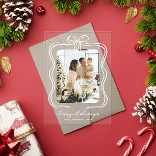 White Bow Illustration Photo Happy Holidays Acrylic Invitations