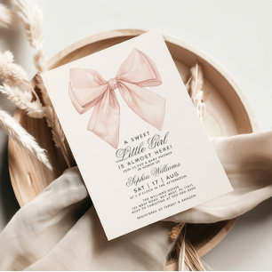 White Bow Little Girl Baby Shower Invitation