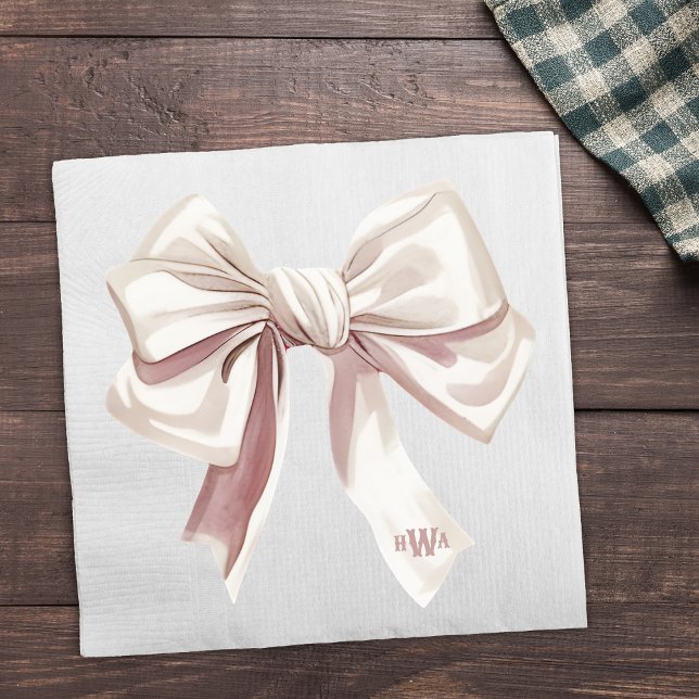 White Bow Monogram Preppy Napkin (Creator Uploaded)