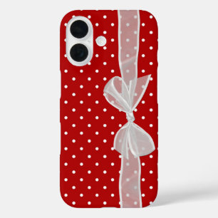 White Bow on Dots iPhone 16 Case