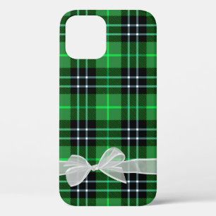 White Bow on Green Tartan Plaid  iPhone 12 Case
