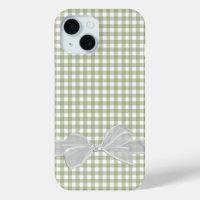White Bow On Sage Green Gingham