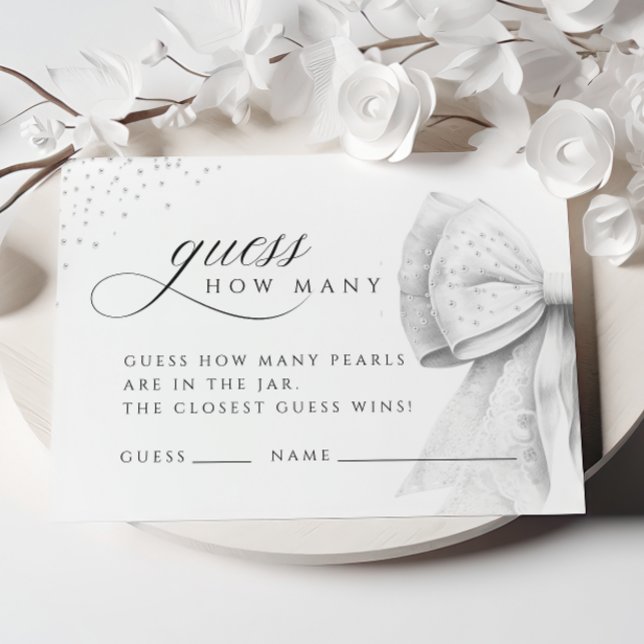 White Bow Pearls Guess How Many Bridal Shower Card (Creator Uploaded)
