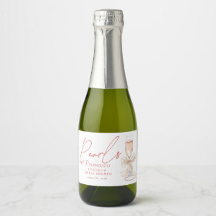 White Bow Pearls & Prosecco Cream Bridal Shower Sparkling Wine Label