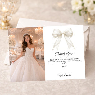 White bow photo pearls girl Quinceanera Thank You Card