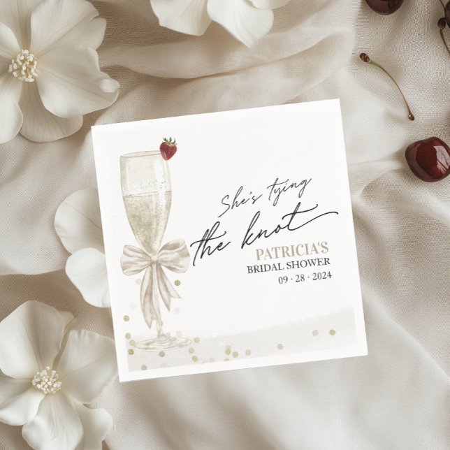 White Bow She's Tying the Knot Bridal Shower Napkin (Creator Uploaded)