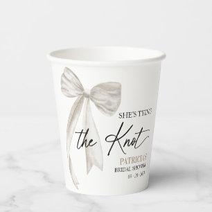 White Bow She's Tying the Knot Bridal Shower Paper Cups