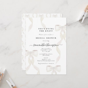 White Bow She's Tying the Knot Bridal Shower Party Invitation