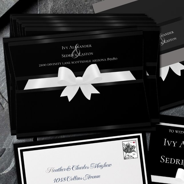 White Bow Tie Black Formal Modern Wedding Envelope (White Bow Tie Black Formal Modern Wedding Envelope)