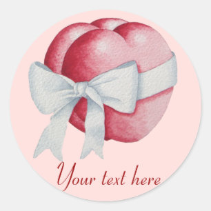 white bow tied around red heart romantic classic round sticker