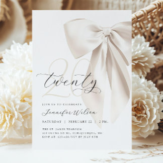 White Bow Twenty Birthday Invitation
