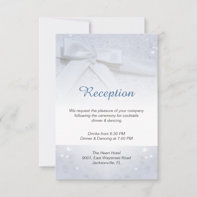 White Bow Wedding 2-in-1 Reception Accommodation Invitation (Front)