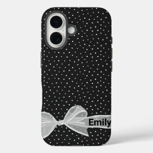 White Bow with Name on Dots iPhone / iPad case