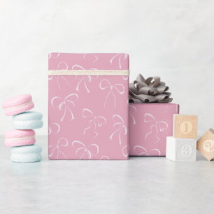 White Bows Seamless Pattern Pink Wrapping Paper
