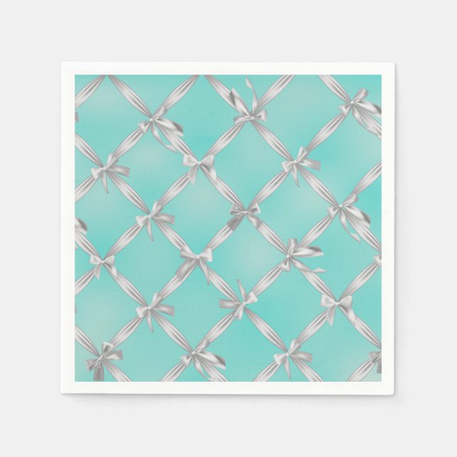 White Bows Turquoise Robin's Egg Blue Bridal Party Napkin (Front)