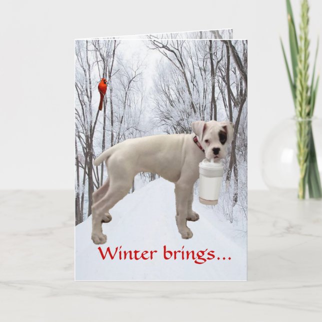 White Boxer Christmas Holiday Card (Front)