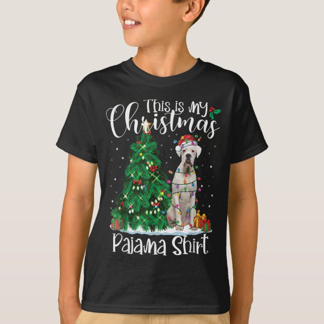 White Boxer Christmas Lights Funny Pajama Dog Love T-Shirt (Front)