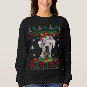 White Boxer Christmas Santa Ugly Sweater Dog Lover
