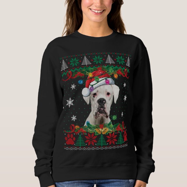 White Boxer Christmas Santa Ugly Sweater Dog Lover (Front)