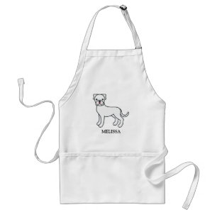 White Boxer Cute Cartoon Dog & Custom Name Standard Apron